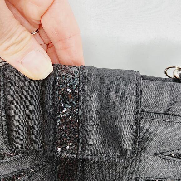 Steve Madden Small Black Satin & Glitter Clutch Purse - Picture 10 of 13